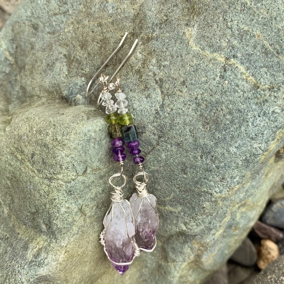 Amethyst Crystal & Bead Earrings - Picture 9 of 16